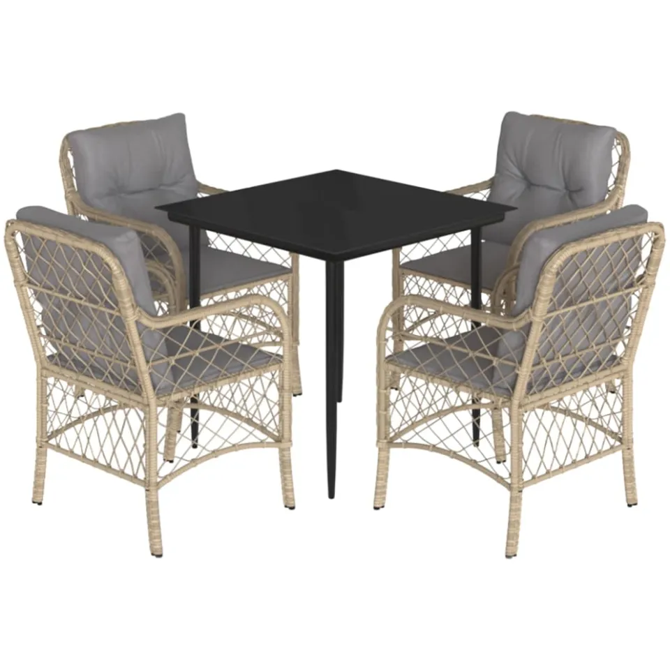 vidaXL 5-delige Tuinset met kussens poly rattan gemengd beige, foto 3