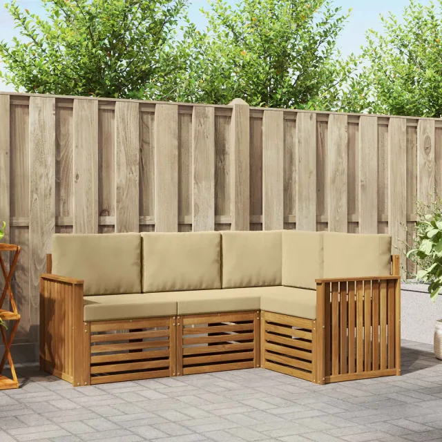 vidaXL Buiten bankenset 4 st 4-zits Natuurlijk en Beige
