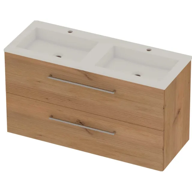 Basic-Line Aura 46 Badmeubelset Acryl 2 Kraangaten 120x46x62 cm A46GWDWO120D2 Whisky Oak Glans Wit