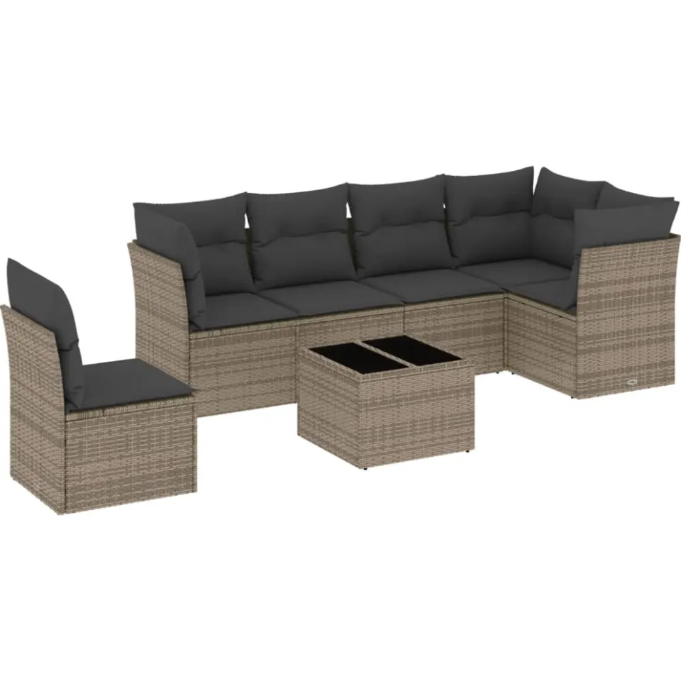 vidaXL 7-delige Loungeset met kussens poly rattan grijs, foto 3