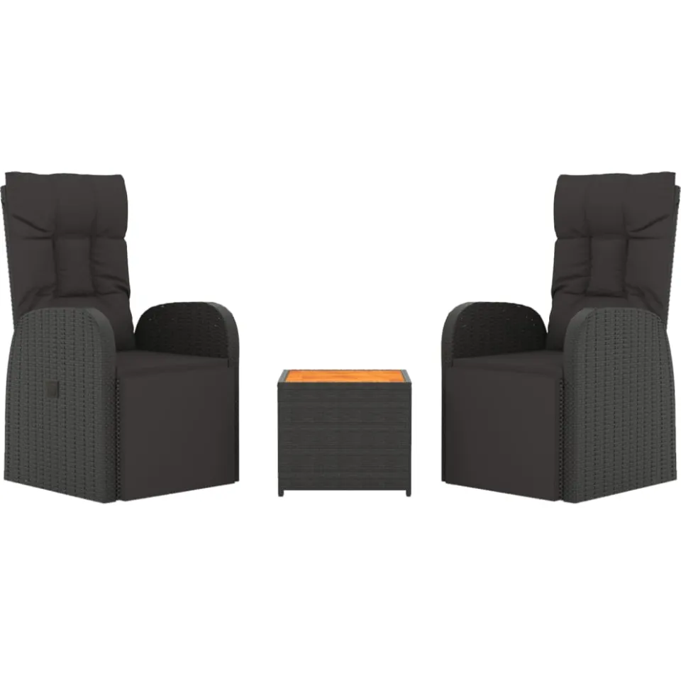 vidaXL 3-delige Loungeset poly rattan en massief acaciahout zwart