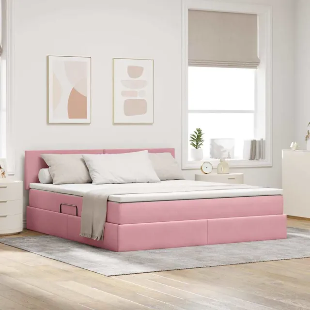 vidaXL Opslag bed met hoofdeinde Roze 160 x 200 cm Fluweel