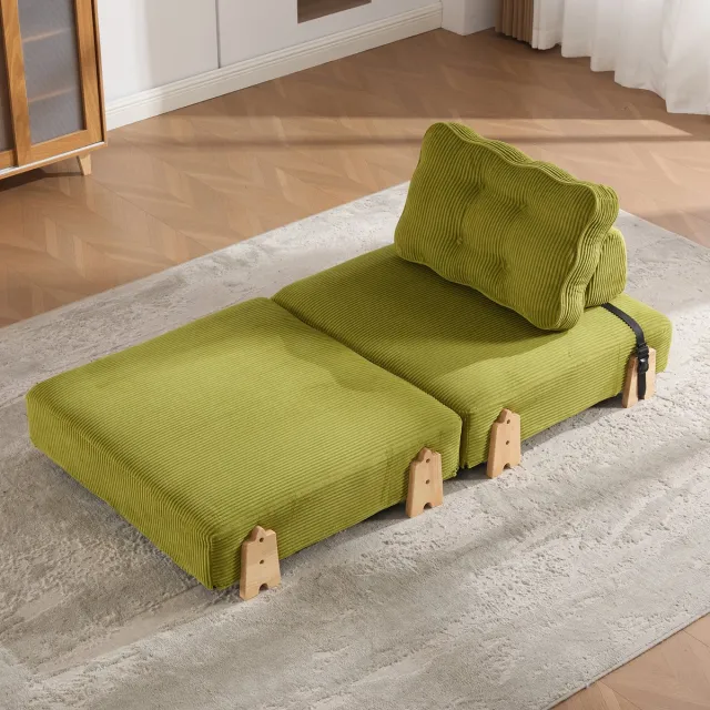 MIVRAY Fauteuil 90 Cm - Opklapbare Slaapfauteuil Met Handmatige Verstelling En Houten Onderstel - Voor Woonkamer En Slaapkamer - Cord Olijf Olive