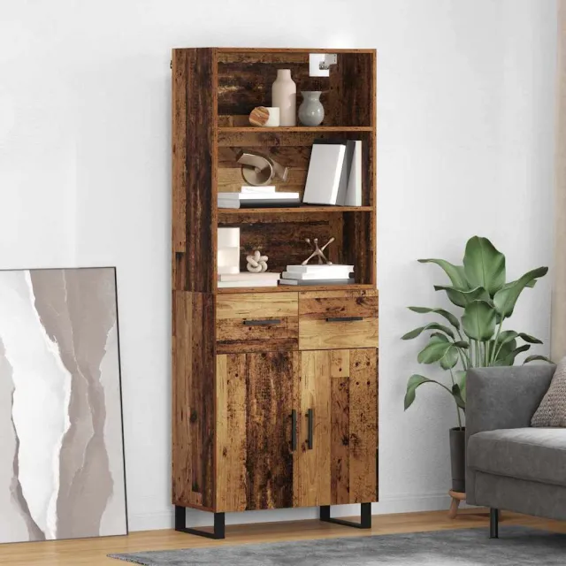 vidaXL Hoge kast 2 st Oudhout 69,5 x 34 x 180 cm Bewerkt hout en glas Bruin