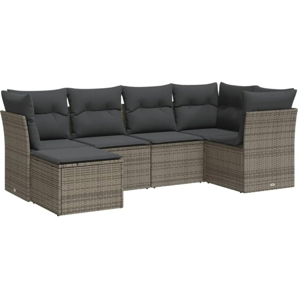 vidaXL 6-delige Loungeset met kussens poly rattan grijs, foto 3