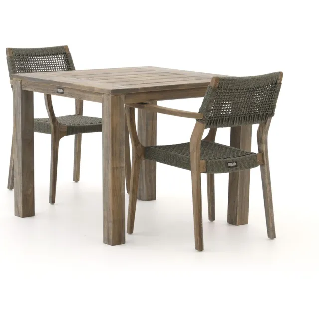 ROUGH Furniture ROUGH-L Rope/ROUGH-S 90cm dining tuinset 3-delig stapelbaar Bruin