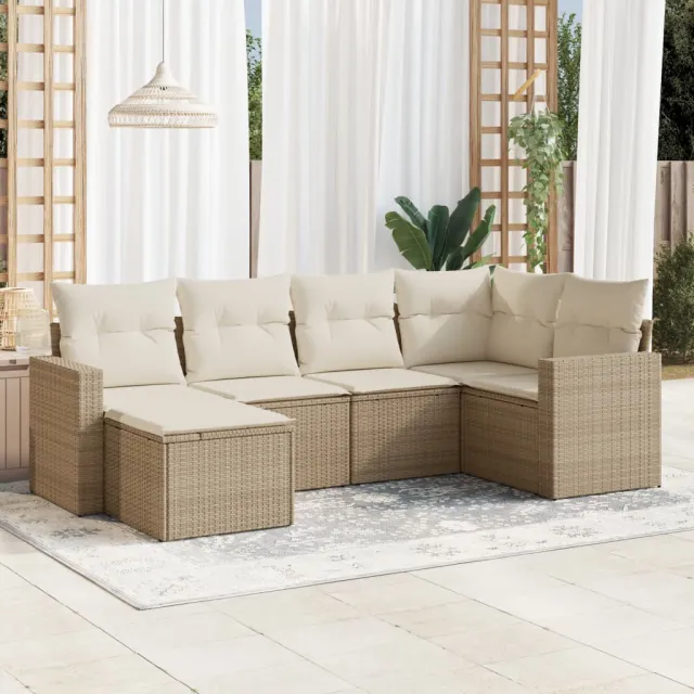 vidaXL 6-delige Loungeset met kussens poly rattan beige, foto 2