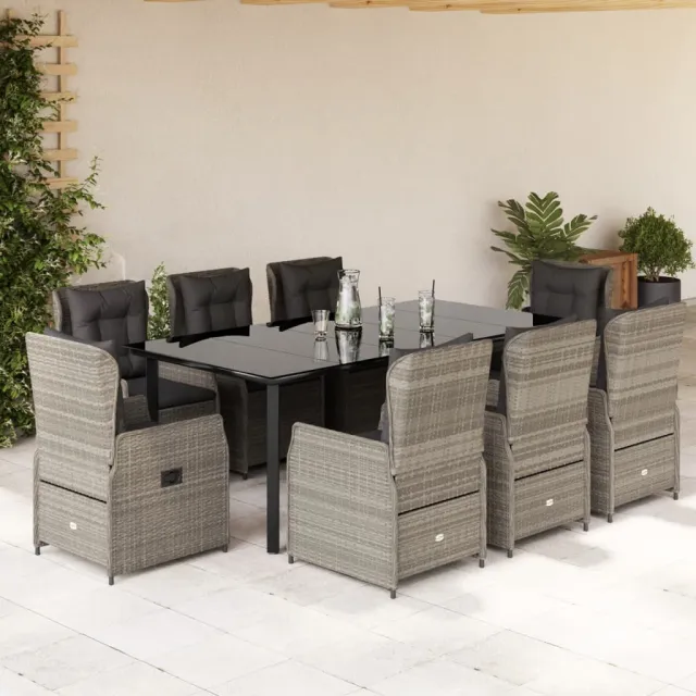 vidaXL 9-delige Tuinset met kussens poly rattan lichtgrijs grijs