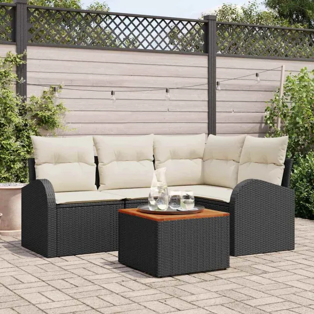 vidaXL Tuinbankenset 5 st Zwart poly rattan, foto 2