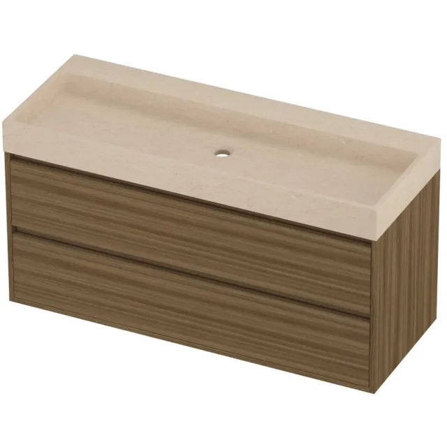 Proline Evoli Badmeubelset Hardsteen Loft Centraal 120x46x62 cm Sand Stone Caramel Walnut Houtlook
