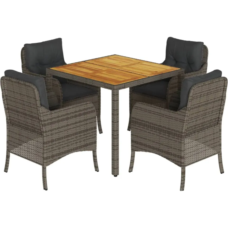 vidaXL 5-delige Tuinset met kussens poly rattan grijs, foto 3
