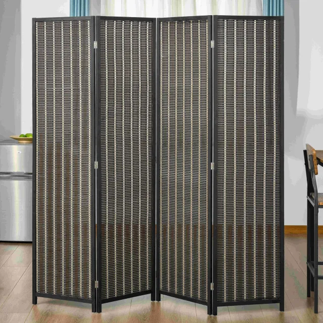 HAUSS SPOLE Kamerscherm Opvouwbaar – 4-Delig – 180 x 180 cm – Hout en Bamboe – Bruin – Ruimteverdeler voor de Woonkamer – met Antislipvoetjes