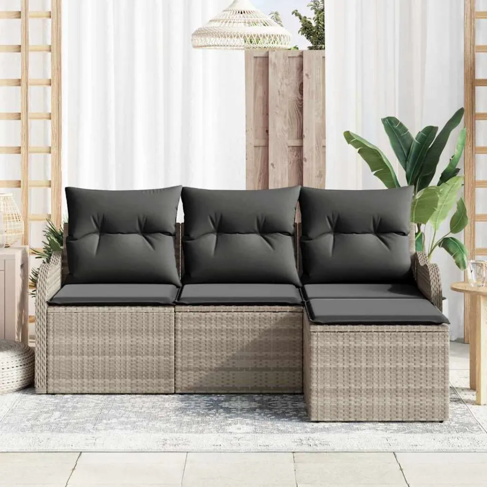 vidaXL Tuin Sofa Set 4 st Lichtgrijs poly rattan, foto 3