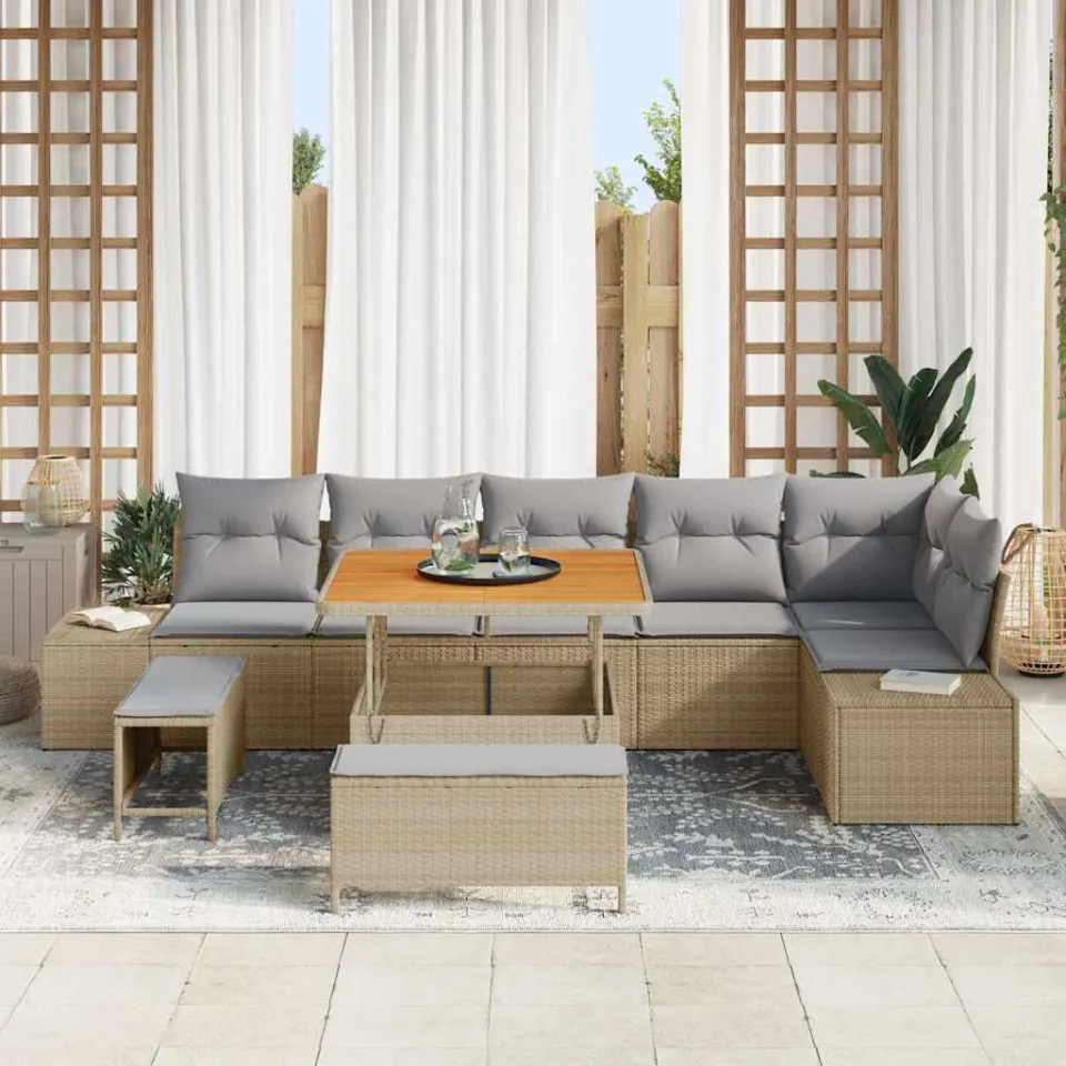 vidaXL Tuinbankenset 9 st Beige poly rattan, foto 3