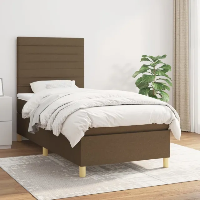 vidaXL Boxspring met matras stof donkerbruin 100x200 cm bruin