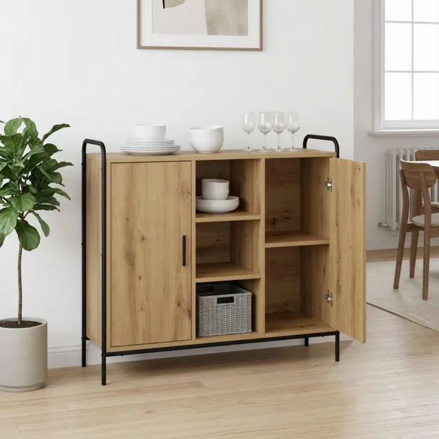 vidaXL Dressoir Artisanaal eiken 97 x 33 x 81 cm Bewerkt hout Bruin