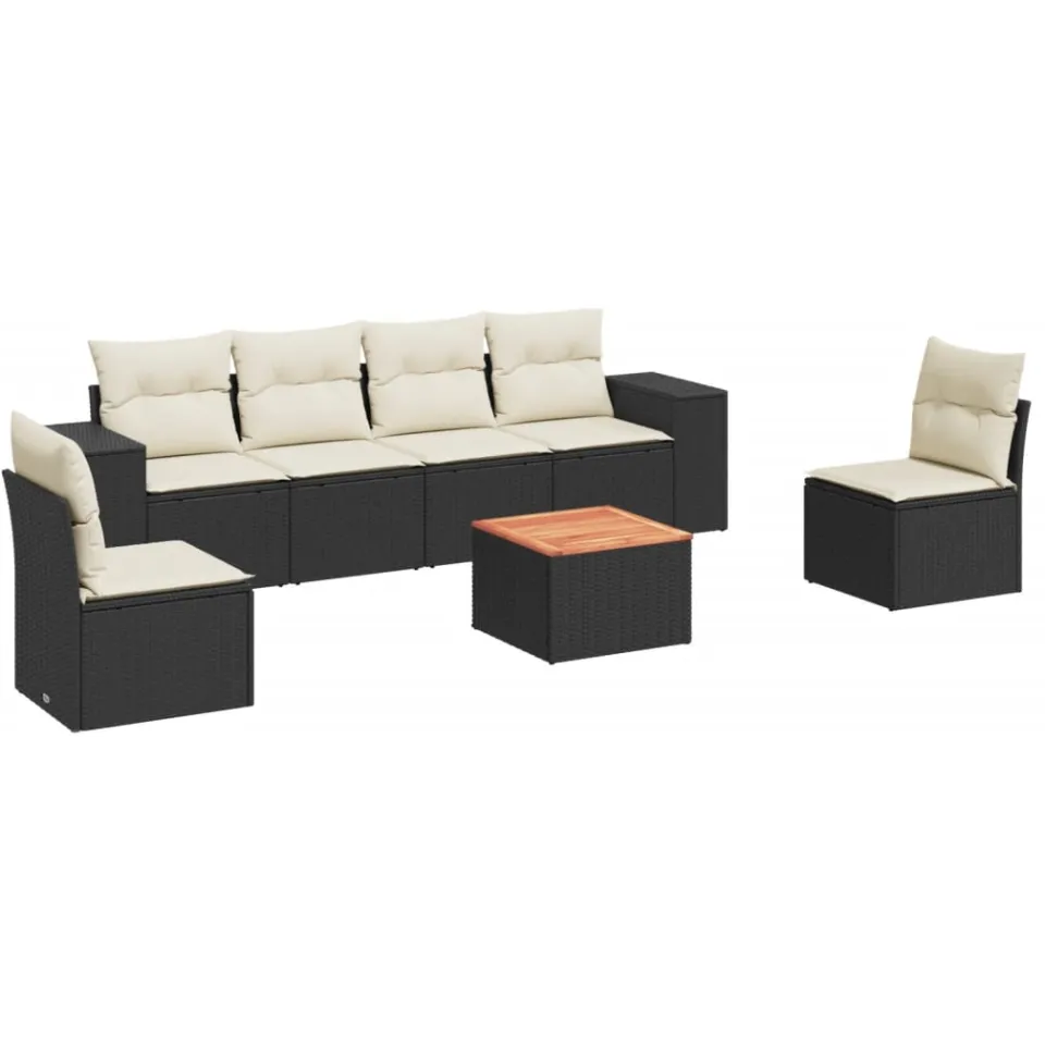 vidaXL 7-delige Loungeset met kussens poly rattan zwart