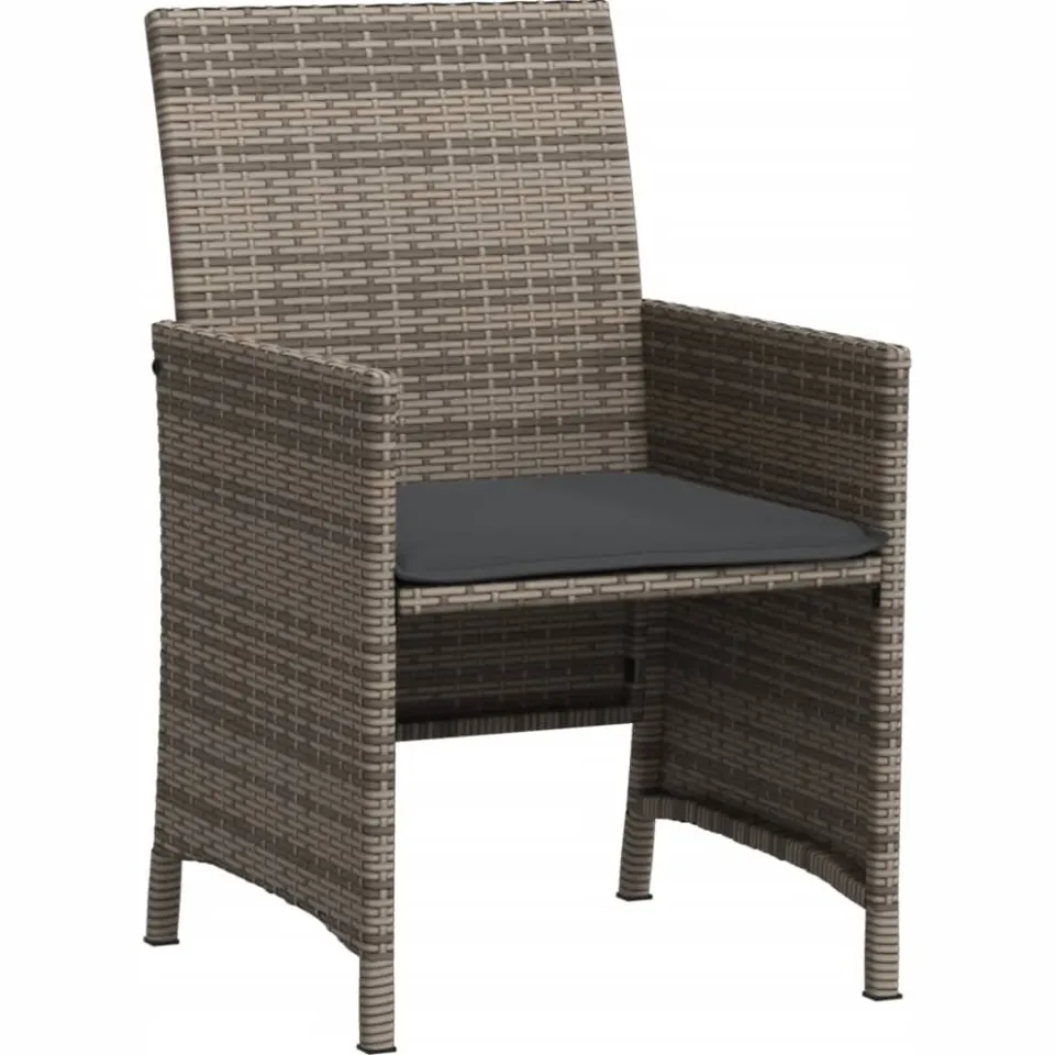 vidaXL 3-delige Bistroset met kussens poly rattan grijs, foto 4
