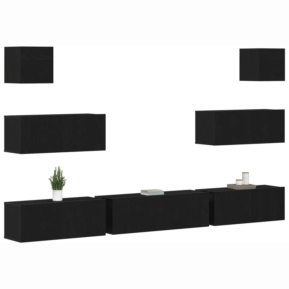 vidaXL Tv-meubelset 7 st 100 x 30 x 30 cm Zwart Eiken