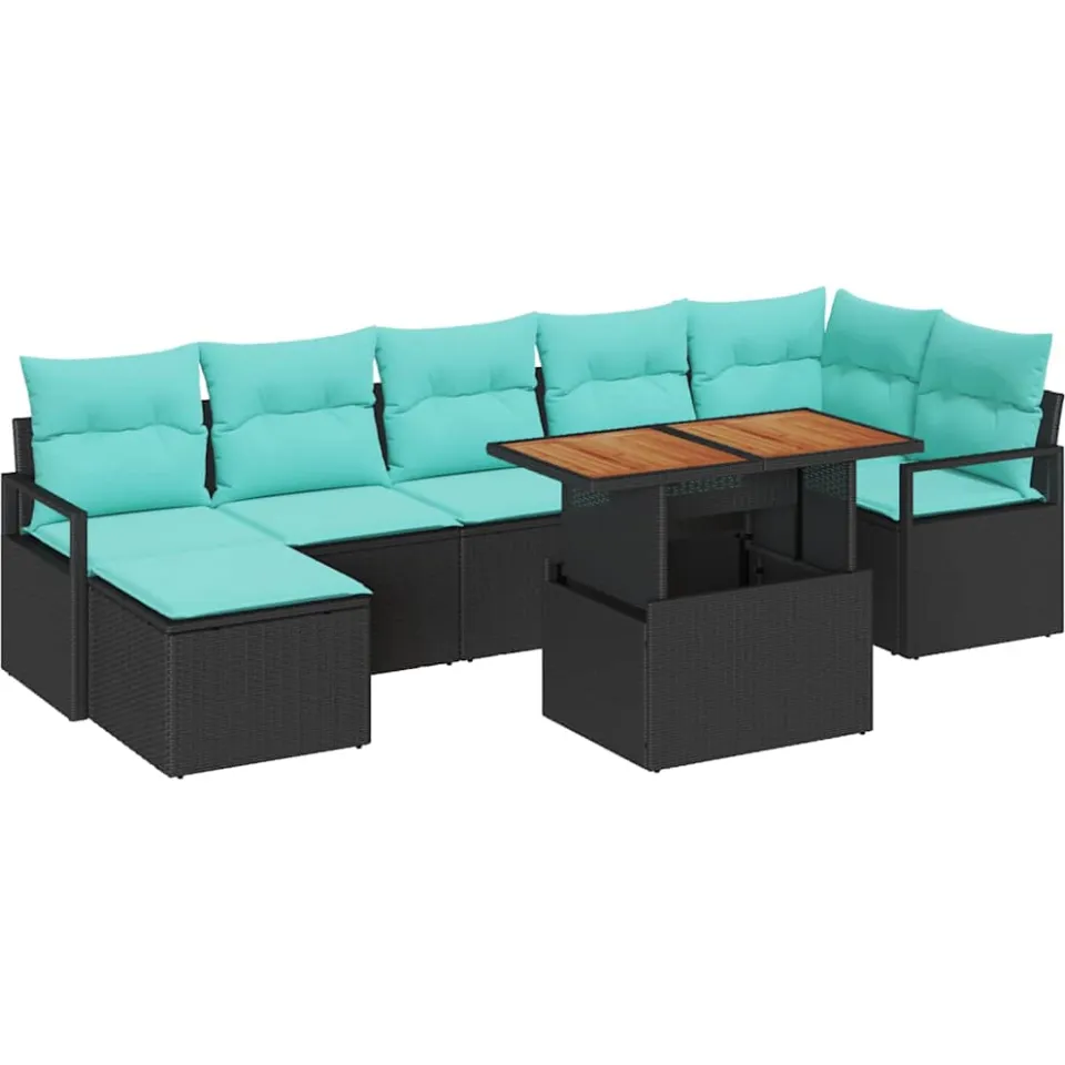 vidaXL Tuinbankenset 8 st Zwart en Teal poly rattan