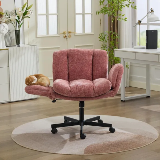 Clruro Bureaustoel - Chenille Draaistoel - Multi-Positie Armleuningen - Blush Roze