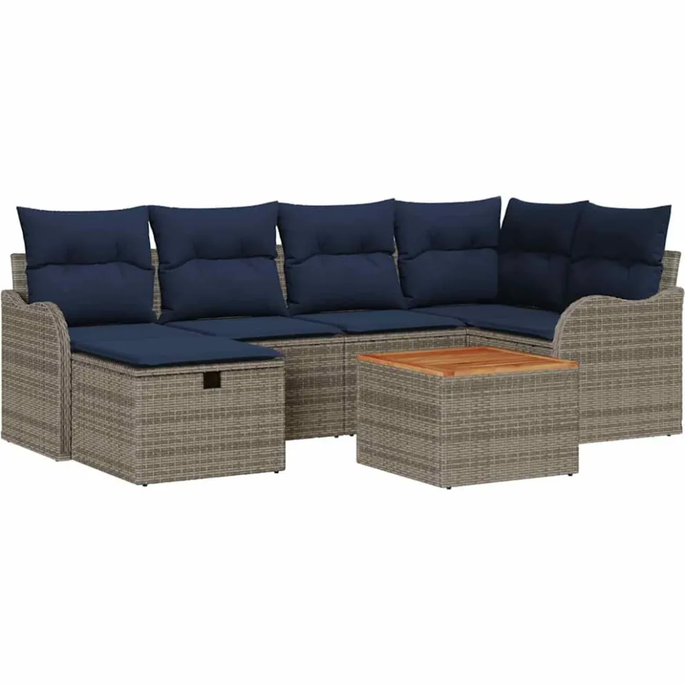 vidaXL Tuinbankenset 7 st Grijs poly rattan