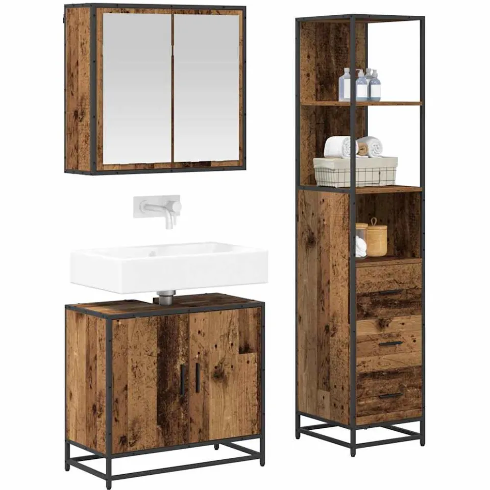 vidaXL Badkamermeubelset 3 st Oud Hout Bewerkt hout Bruin