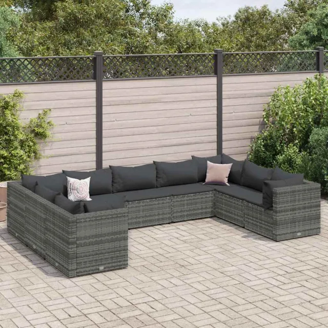 vidaXL 9-delige Loungeset met kussens poly rattan grijs, foto 2