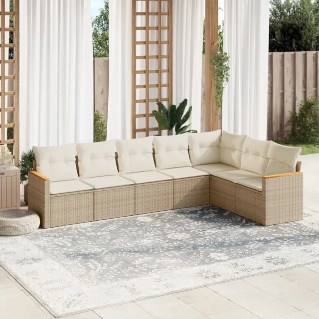 vidaXL 7-delige Loungeset met kussens poly rattan beige, foto 2