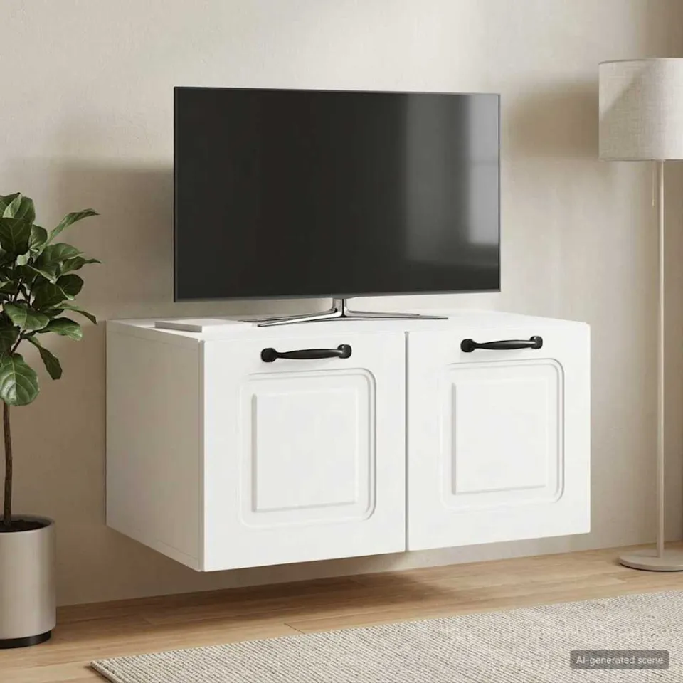 vidaXL Wandbeugel TV-kast Wit 59,5 x 41 x 30 cm Bewerkt hout, foto 4