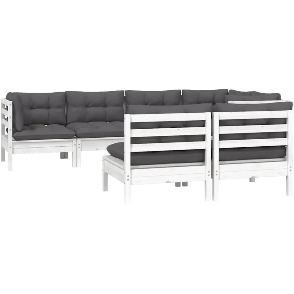 vidaXL 7-delige Loungeset met kussens massief grenenhout wit