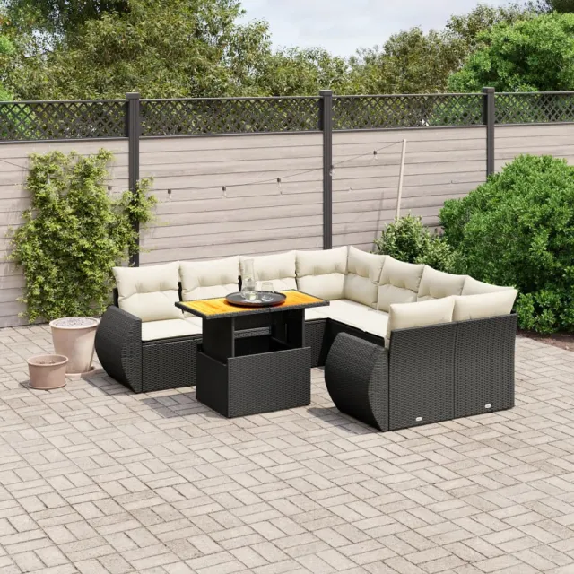 vidaXL 9-delige Loungeset met kussens poly rattan zwart, foto 2