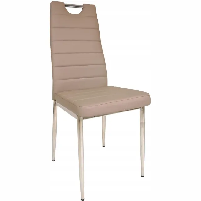Furnitex DC2-001-B - Eetkamerstoel - Cappuccinokleurige Kunstleren Bekleding - Chromen Handgreep - Metalen Poten Cappuccino;Chroom