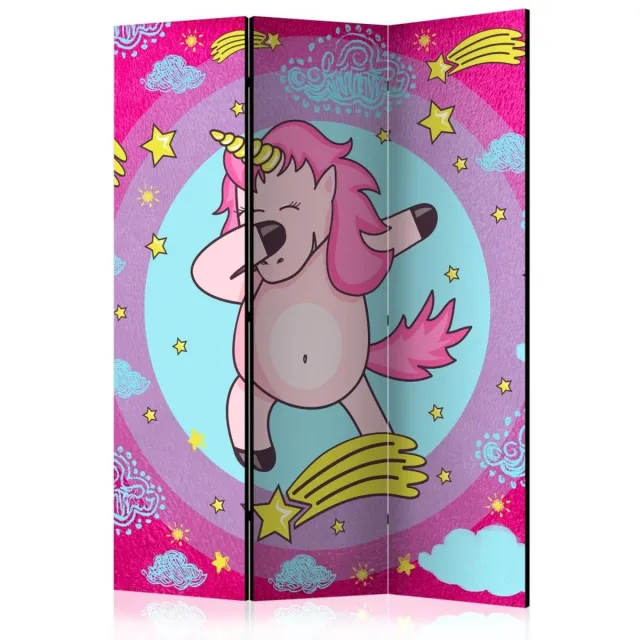 karo-art Vouwscherm / Kamerscherm - Dansende eenhoorn, kinderkamer 135x172cm, gemonteerd geleverd, dubbelzijdig geprint Multikleur