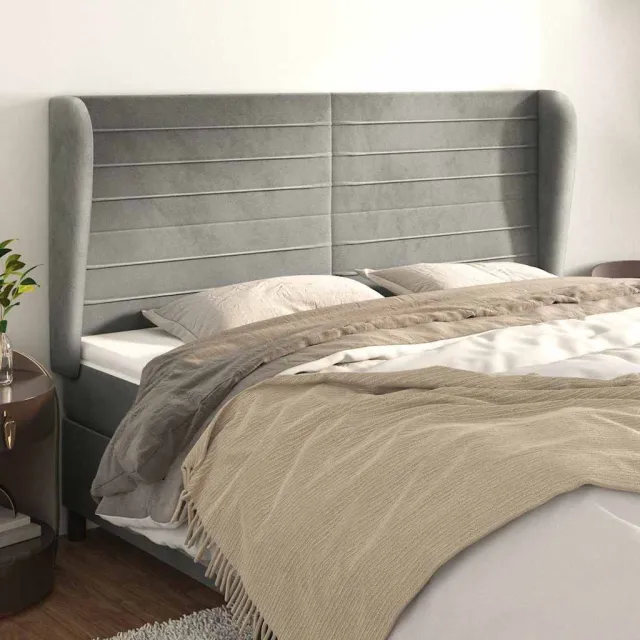 vidaXL Hoofdbord met randen 163x23x118/128 cm fluweel lichtgrijs grijs