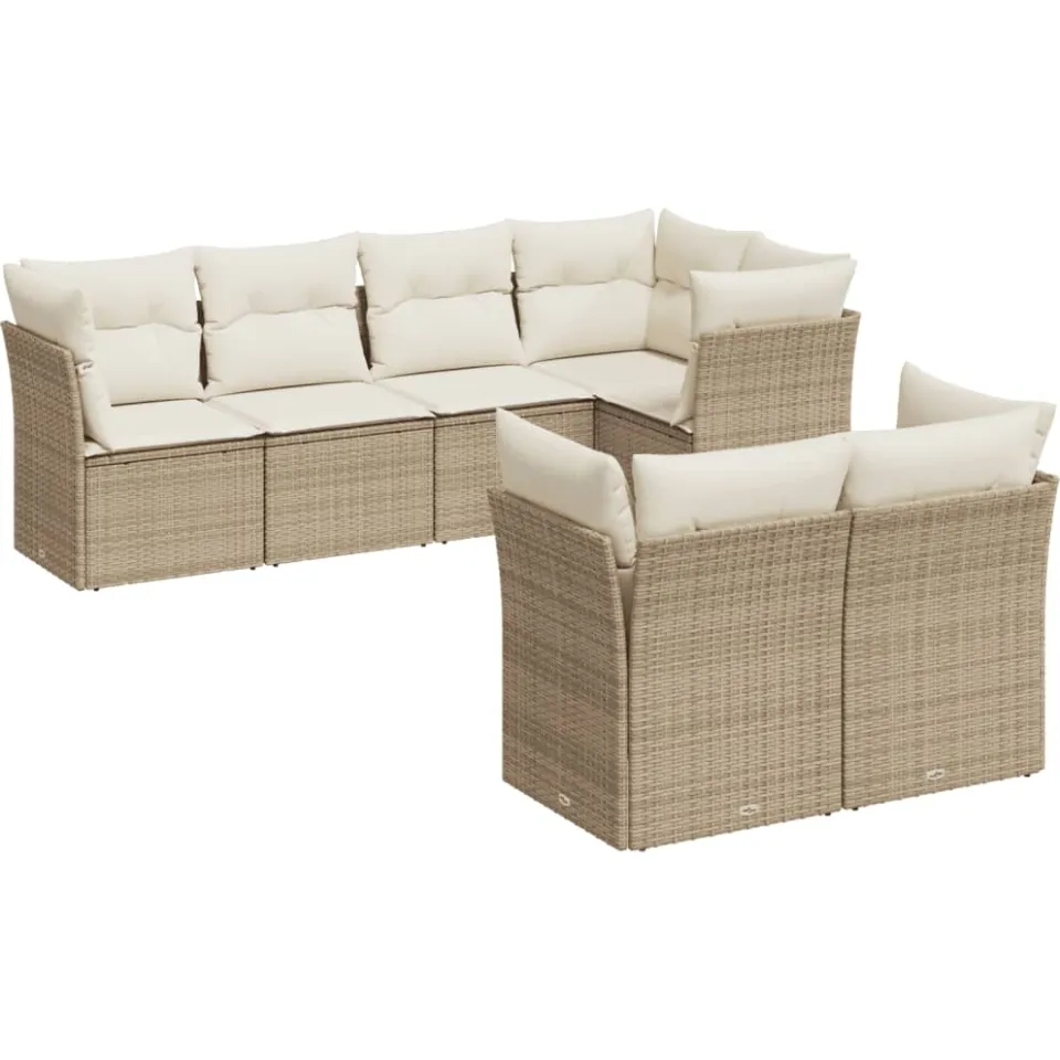vidaXL 7-delige Loungeset met kussens poly rattan beige