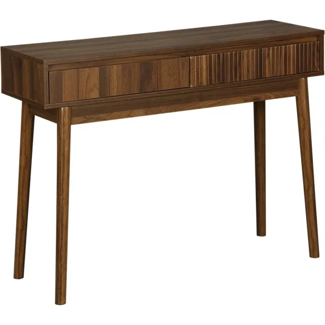 sweeek Houten consoletafel, 2 laden - linear Donker hout
