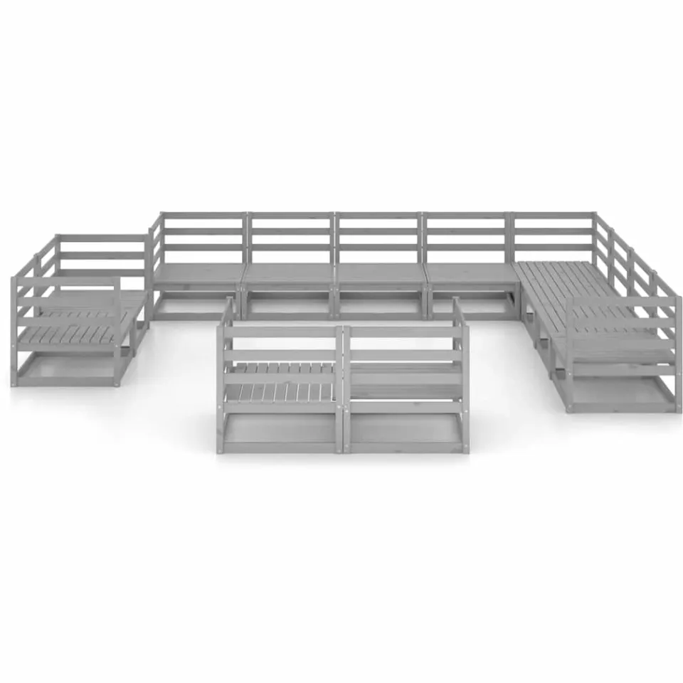 vidaXL 12-delige Loungeset massief grenenhout grijs