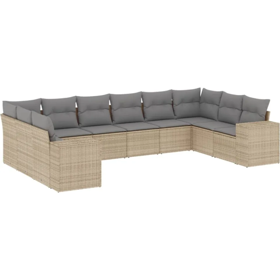 vidaXL 10-delige Loungeset met kussens poly rattan beige, foto 3