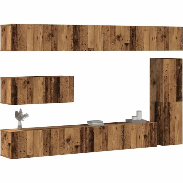 vidaXL 7-delig Tv-meubelset wandmontage bewerkt hout oud houtkleurig Bruin