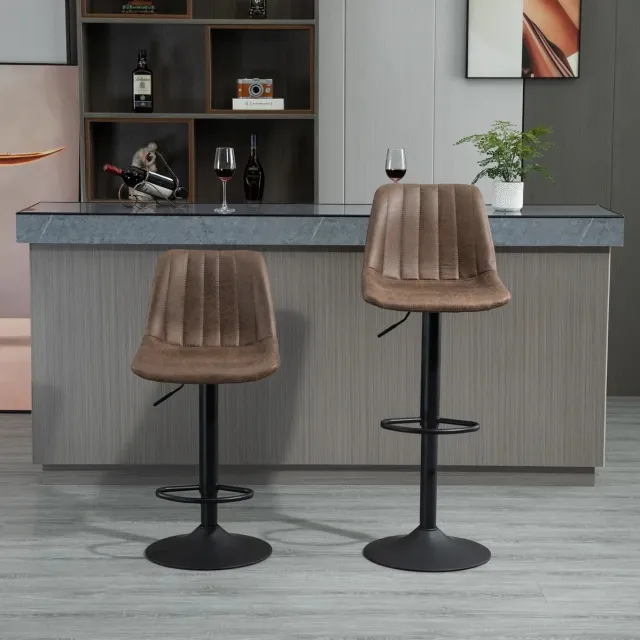 MODFU Barkruk - In Hoogte Verstelbaar En Draaibaar - Retro - Keuken - Stof - Bruin Brown