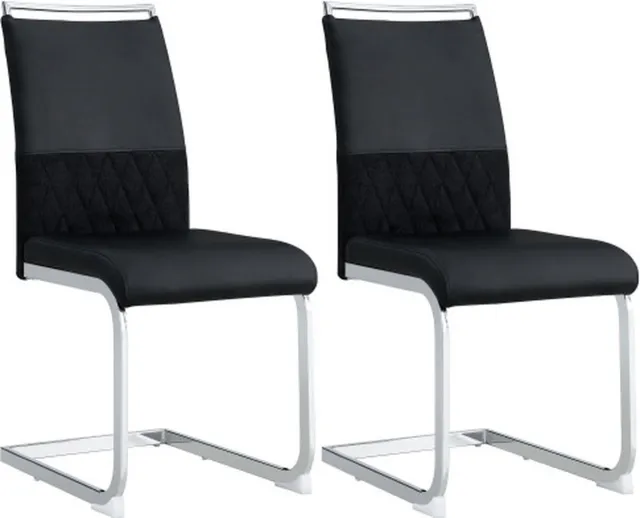 Merax Eetkamerstoelen Set van 2 - Luxe Kunstleer Stoelen zonder Armleuning - Zwart