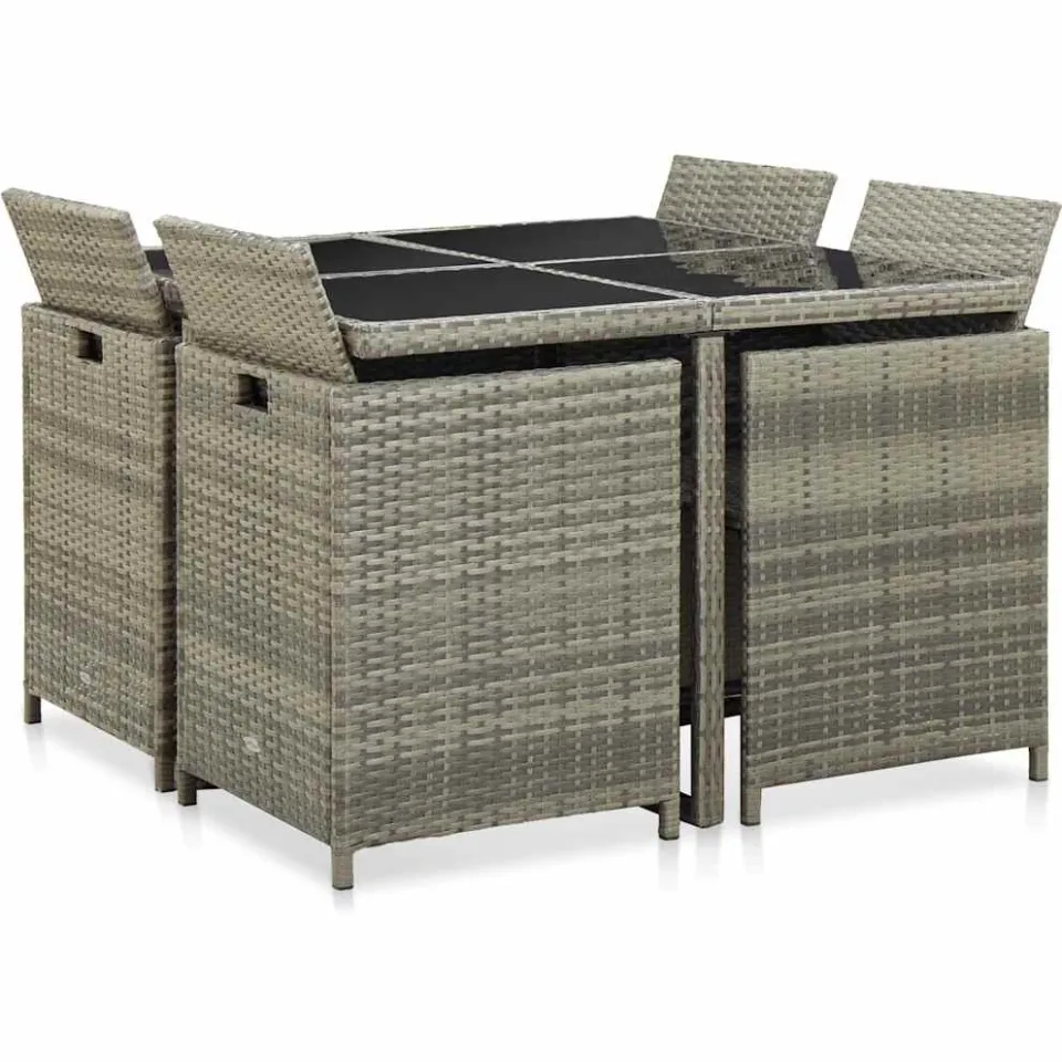 vidaXL 9-delige Tuinset met kussens poly rattan grijs, foto 3