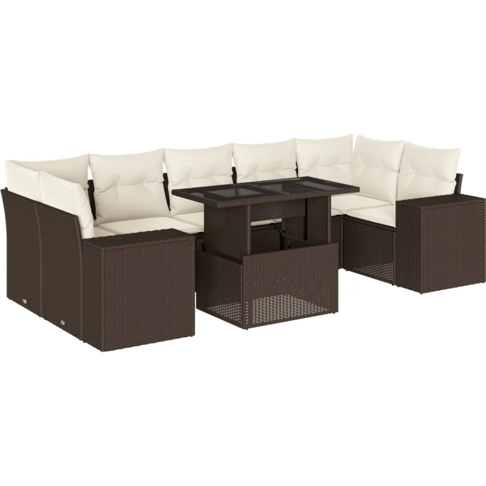 vidaXL 8-delige Loungeset met kussens poly rattan bruin