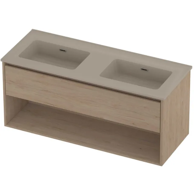 Proline Tribute Badmeubelset Porselein Elegant Met Schap 120x46x54 cm Mat Crème Cotton Ideal Oak Eiken