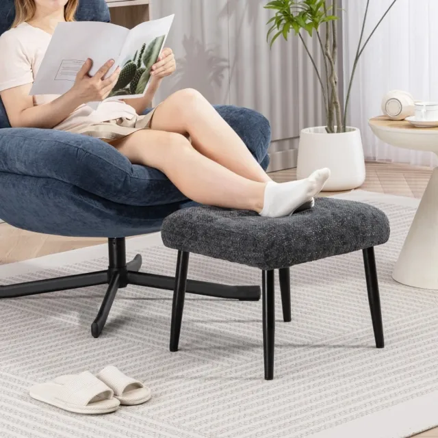 OKWISH Voetenbankje – 45 x 41 x 38 cm – Zachte Chenille Bekleding – Donkergrijs – Met Stalen Poten – Voor Binnen Als Voetsteun Of Extra Zitplek