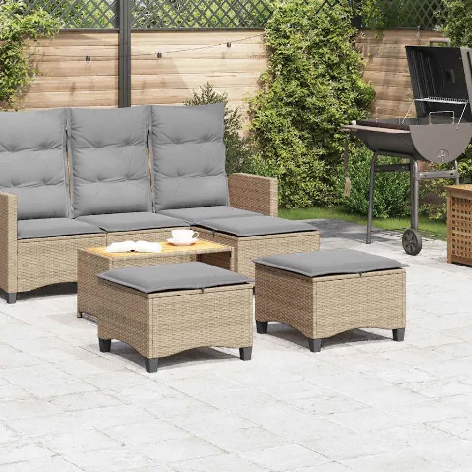 vidaXL Tuinkrukken met kussens 2 st 55x55x36 cm poly rattan beige, foto 3