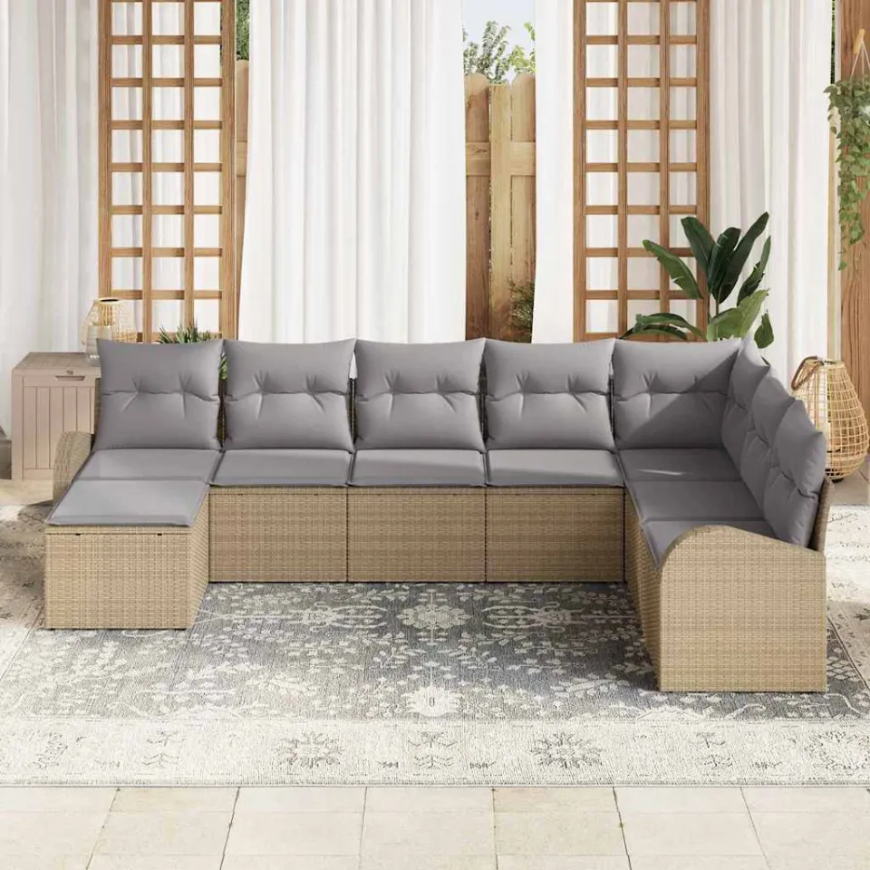 vidaXL Bankstel 8 st Beige en lichtgrijs poly rattan