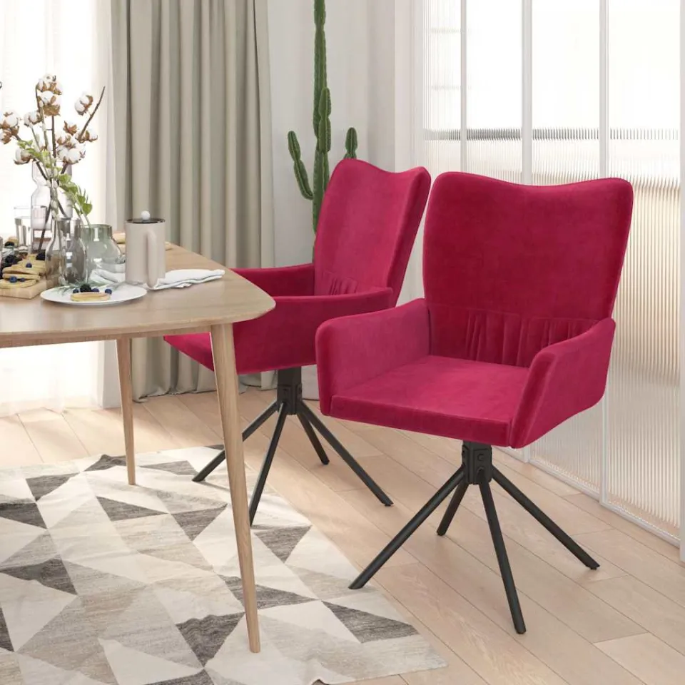vidaXL Eetkamerstoelen draaibaar 2 st fluweel wijnrood, foto 3