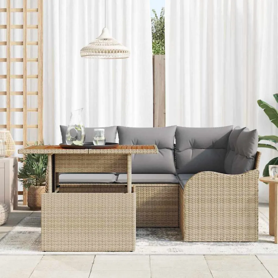 vidaXL Tuin Sofa Set 5 st Beige Poly riet, foto 3